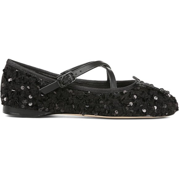 Circus NY by Sam Edelman Women's Black Shearling Fabric Cross Strap Ballet Flat - Picture 5 of 6